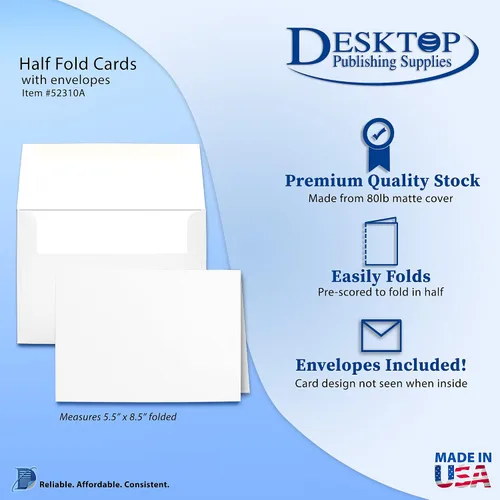 Miniatura 2 de Desktop Publishing Supplies Tarjetas de felicitación y sobres blancos de 80 libras - Medidas del papel (11" X 8 1/2") y mitad se pliega a
