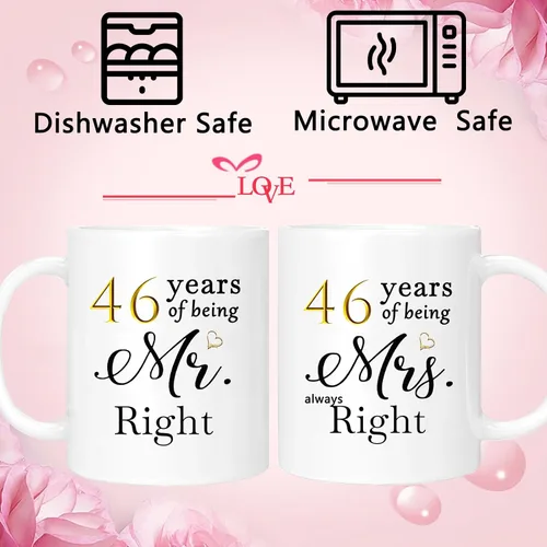 Miniatura 5 de Juego de 2 tazas de café para el 46 aniversario, regalos de boda para parejas, padres, abuelos, hombres, mujeres, marido, esposa, él, ella, caja