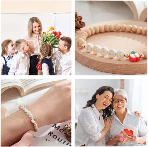 Miniatura 12 de PPJew Regalos para profesores, pulsera elástica de manzana para mujeres/hombres, regalos del día del maestro de parte de estudiantes