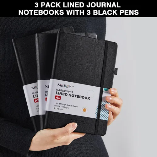 Miniatura 7 de Paquete de 3 cuadernos rayados con bolígrafo, cuadernos A5 (5.7 x 8.4 pulgadas) de tapa dura de cuero para mujeres y hombres, trabajo, 160 páginas