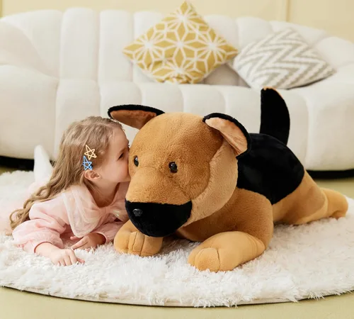 Miniatura 7 de IKASA Juguete de peluche de perro pastor alemán gigante, juguetes suaves grandes y grandes, 30 pulgadas, lindo peluche mullido de gran