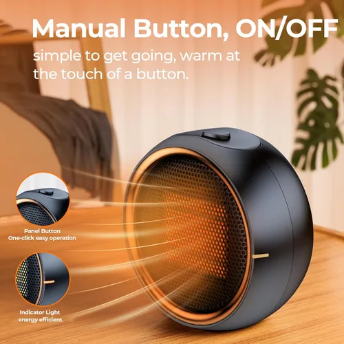 Miniatura 6 de Calentador de espacio ASNUG, calentadores eléctricos portátiles de 500W PTC de cerámica para uso en interiores, calefacción rápida eficiente, Negro