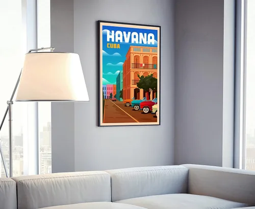 Miniatura 2 de Póster de viaje de La Habana Cuba, póster de Cuba Habana, póster de paisaje urbano y monumento de la Habana, arte de pared para el hogar, decoración