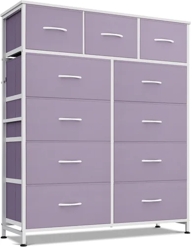Miniatura 14 de WLIVE Cómoda alta para dormitorio, torre de almacenamiento de aparadores de tela, cómoda y cómoda con 11 cajones, armario de almacenamiento, Gris