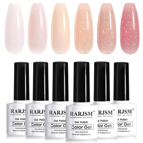 Miniatura 50 de RARJSM Juego de Esmaltes de Gel Nude Colección Jelly Pink de 6 Colores Naturales Transparentes Rosa Translúcido Lechoso Malva Morado Marrón Claro