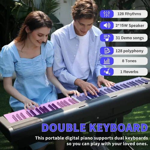 Miniatura 2 de AODSK - Piano digital de 88 teclas con teclado pesado de tamaño completo, con soporte U portátil y estable, teclado pesado de tamaño completo