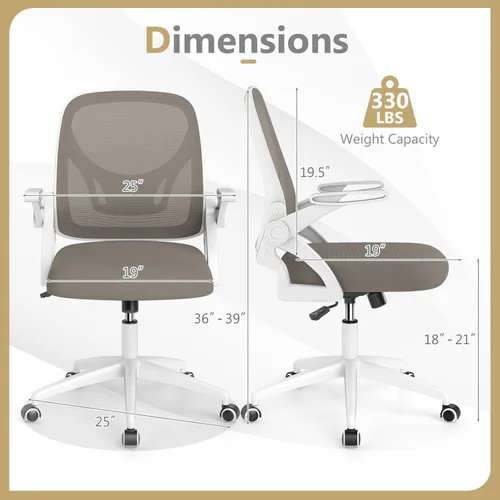 Miniatura 3 de Giantex Silla de oficina de malla, silla de escritorio ergonómica con brazos abatibles y soporte lumbar, silla de escritorio giratoria de altura