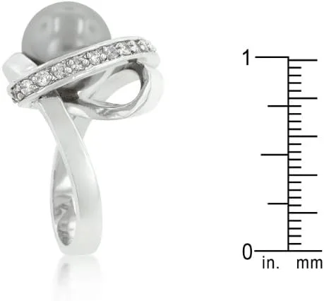 Miniatura 5 de Kate Bissett Genuine Rhodium Plated Ring Knotted with a Dark Grey Simulated Pearl Bordered by Round Cut Cubic Zirconia