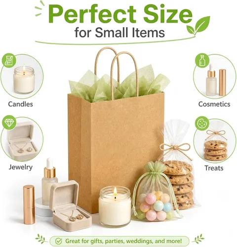 Miniatura 6 de MAQIHAN Bolsas pequeñas de papel kraft con asas – 15 bolsas pequeñas de papel de estraza marrón, bolsa de papel con caramelos, recuerdos de fiesta