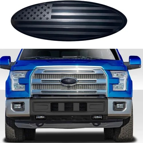 Miniatura 7 de Fit F150 Emblema de 9.5 pulgadas de superposición para parrilla delantera, portón trasero ovalado, bandera negra americana para Ford F150 2015-2021