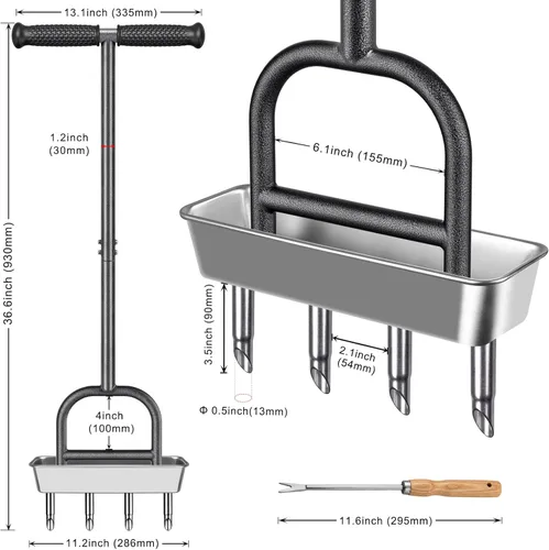 Miniatura 7 de Herramienta aireadora de extracción de césped, aireador de enchufe manual de 4 núcleos de acero inoxidable para aireación de patio y césped