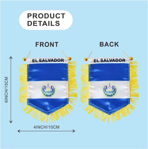 Miniatura 2 de Bandera colgante de Salvador con ventosa de doble cara de 4 x 6 pulgadas, mini pancarta salvadoreña decorativa para automóvil, hogar, pared, puerta