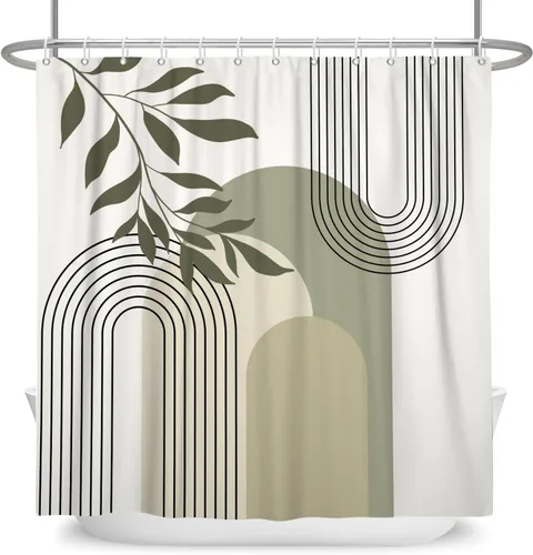 Miniatura 9 de Cortina de ducha moderna y bohemia, cortinas de ducha minimalistas estéticas azules de mediados de siglo para baño, cortinas de baño impermeables