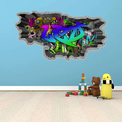Miniatura 24 de Calcomanía de pared de graffiti con borde de hormigón profundo, calcomanía de vinilo personalizada (MYS107-S)