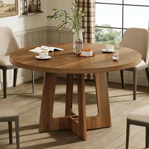 Mesa de comedor redonda para 4, mesa de comedor de madera, mesa de cocina circular para el hogar, comedor, cocina, sala de estar (marrón nogal)