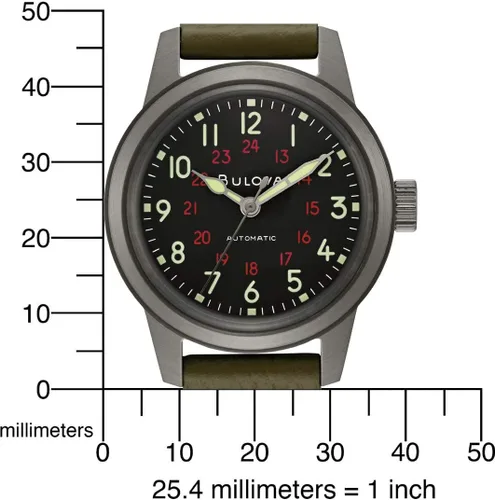 Miniatura 5 de Bulova Men's Military Heritage Hack Stainless Steel 3-Hand Automatic Watch, NATO Leather Strap, Luminous Hands and Markers