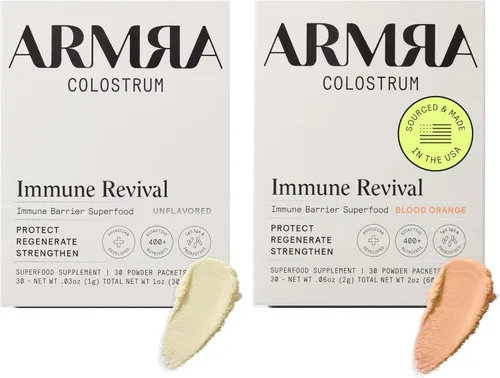 ARMRA Colostrum™ Polvo premium, alimentado con hierba, salud intestinal, hinchazón, inmunidad para la piel y el cabello, contiene más de 400