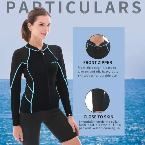 Miniatura 5 de GoldFin Top de Traje de Neopreno para Mujer, Chaqueta de Trajes de Neopreno de 0.079 pulgadas Manga Larga Tops de Neopreno para Aeróbicos Acuáticos