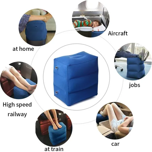 Miniatura 4 de ZIQIAN Almohada inflable de viaje con reposapiés, portátil, ajustable, de tres capas, para aviones, automóviles, hogar, trenes, oficina para Azul