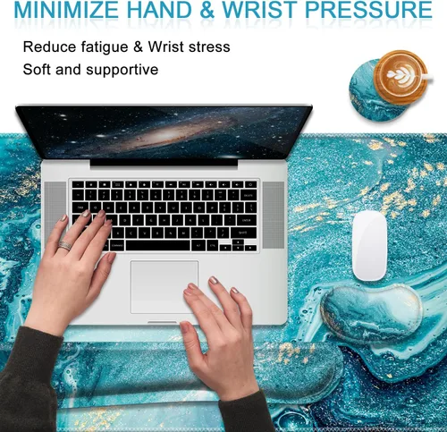 Miniatura 5 de Juego de alfombrillas de mouse para teclado, alfombrilla de mouse grande para juegos + reposamuñecas para teclado + juego de posavasos, 4 Azul