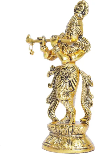 Miniatura 5 de KridayKraft Lord Krishna Estatua de metal, Krishna Murti tocando la flauta para Temple Pooja, decora tu hogar, oficina y regalo a tus familiares