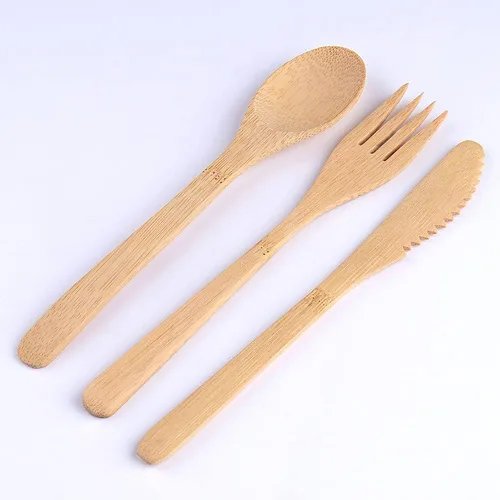 Miniatura 4 de Juego de 6 piezas de bambú para cubiertos de viaje, tenedor, cuchara, palillos y paja, utensilios de bambú, juego de cubiertos de camping