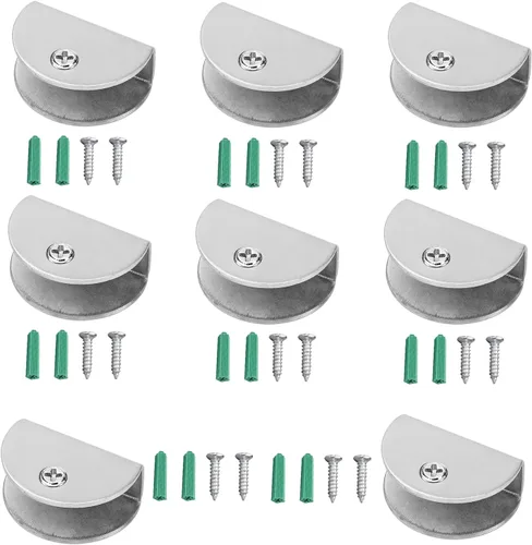 Miniatura 9 de Soporte de estante de vidrio ajustable de acero inoxidable, 4 unidades, medio redondo, para puerta pequeña, para gabinete de puerta pequeña, soporte