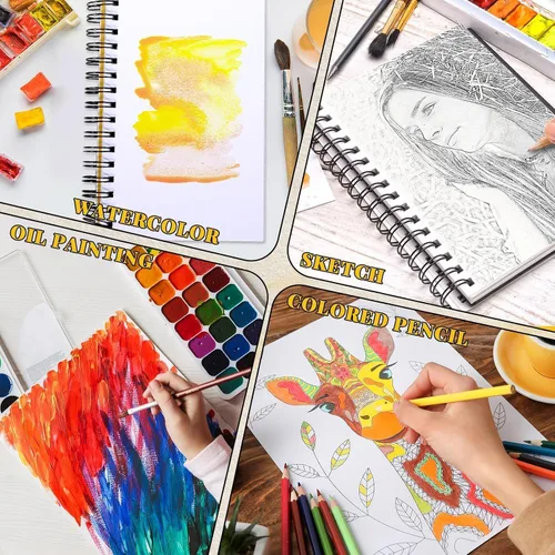 Miniatura 5 de 6 juegos de cuadernos de papel de acuarela de 5.5 x 8.5 pulgadas, 180 hojas de 140 libras (300 gsm) encuadernadas en espiral, sin ácidos, papel