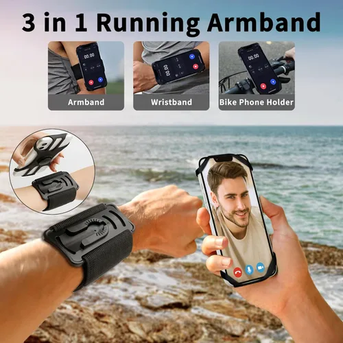 Miniatura 2 de Brazalete deportivo 3 en 1 + pulsera+soporte para teléfono de bicicleta, rotación de 360° y desmontable compatible con teléfono celular de 4.5-7