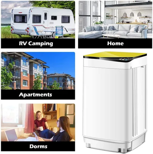 Miniatura 6 de Mini lavadoras portátiles completamente automáticas, capacidad de carga de 7.7 libras, con luz giratoria y barril integrada para dormitorios