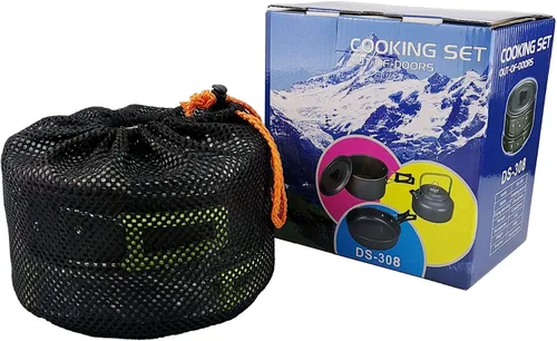 Miniatura 7 de Peidesi - Juego de utensilios de cocina para campamento, ollas y sartenes portátiles, mosquetón, cuchillo plegable, kit de cuchara de tenedor, bolsa