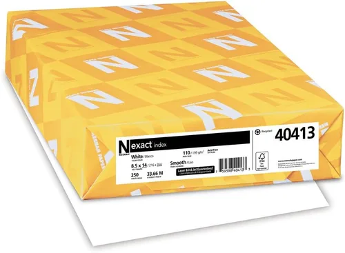 Wausau Exact - Cartulina índice, 250 hojas, color blanco, brillo 94, 110 libras, 8.5 x 14 pulgadas