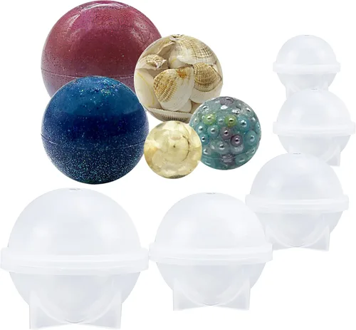 Funshowcase Molde de silicona redondo de esfera para resina epoxi, fabricación de joyas, cera de vela, jabón casero, bomba de baño, juego de 5 piezas