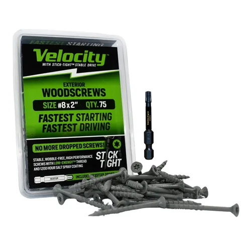 Miniatura 16 de Velocity - Tornillos para madera exteriores 1 1/2 y puntas Torx T20 (talla #8), tecnología adherente, fabricado con acero al carbono, incluye broca