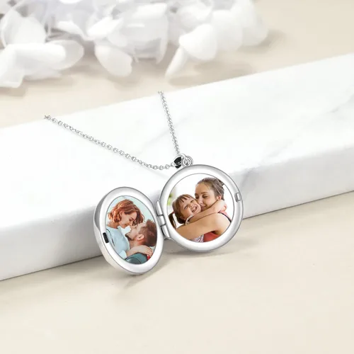Miniatura 3 de JOERPH Collar con medallón de plata de ley 925 con nudo celta y corazón redondo con colgante para fotos, collar de medallón personalizado