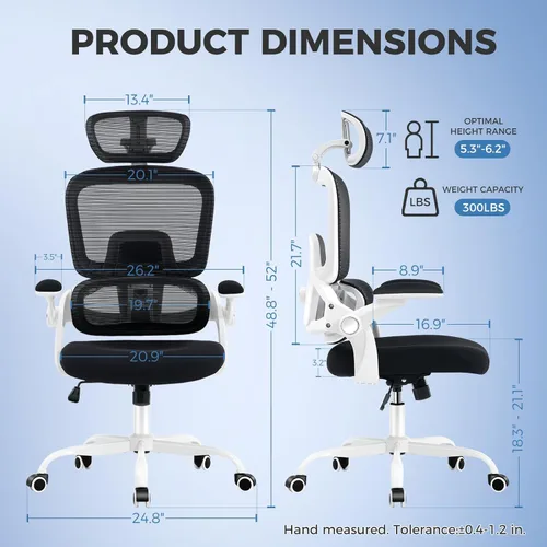 Miniatura 2 de Silla de oficina ergonómica, silla de escritorio de malla con soporte lumbar ajustable 2D, alivia el dolor de espalda durante largos días de trabajo