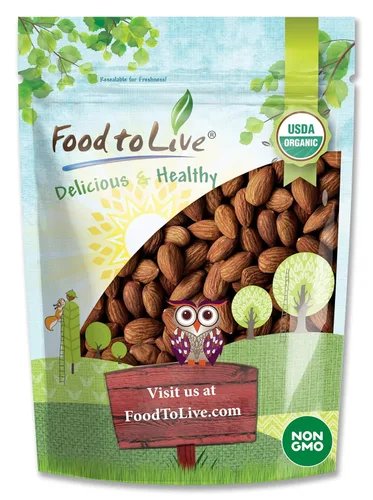 Food to Live Almendras tostadas secas orgánicas, 1.5 libras, sin OMG, sin sal, veganas, keto, paleo, kosher, a granel, alto en proteínas, fibra