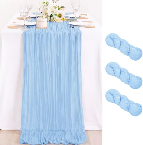 Miniatura 47 de MLMC Camino de mesa azul claro, camino de mesa de estopilla color bebé azul, 10 pies, decoración para baby shower, rústico, gasa, estopilla, centro