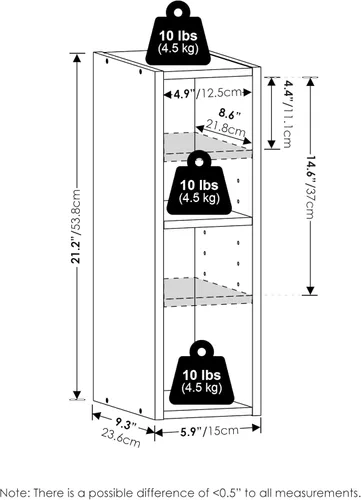 Miniatura 3 de Furinno Fulda Estantería de Libros, Estantería Estrecha de 2 Niveles, Librero con Estante de Almacenamiento de 6 Pulgadas de Ancho, 9.3 x 5.9 x 21.2