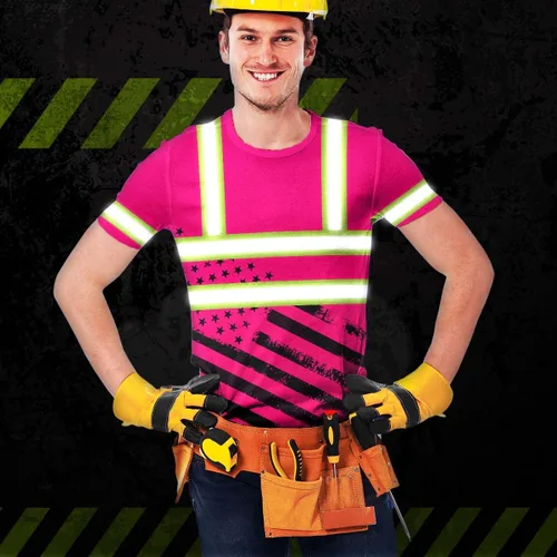 Miniatura 6 de HiVis Custom Camisa de alta visibilidad de color con bandera de Estados Unidos para hombres y mujeres con nombre personalizado camiseta de seguridad