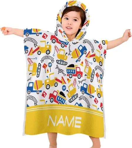 Toalla personalizada con capucha para niños y niñas, con dibujos animados, tren de coche, personalizable, añade tu nombre, toalla de playa Tren de