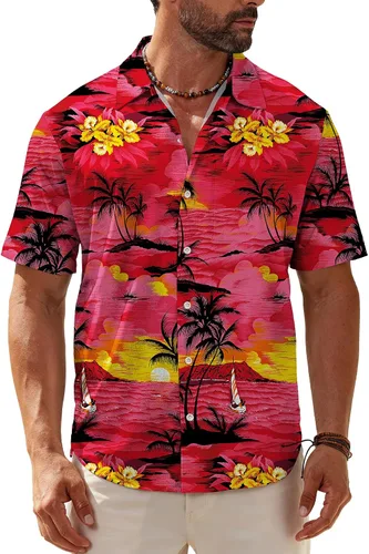 Miniatura 16 de KYKU Hawaiian Shirt for Men: Tropical Summer Beach Short Sleeve Button Down Shirt with Pocket