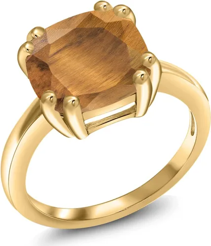 Miniatura 8 de Gem Stone King 3-5 Cttw Gemstone Birthstone Double Prong Solitaire Ring for Women 18K Yellow Gold Plated Silver Cushion 10MM Anniversary