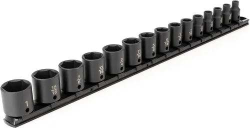 Miniatura 13 de TEKTON Juego de dados de impacto de 6 puntos profundos de 3/8 pulgadas con riel, 19 piezas (0.236-0.945 in) SID91107