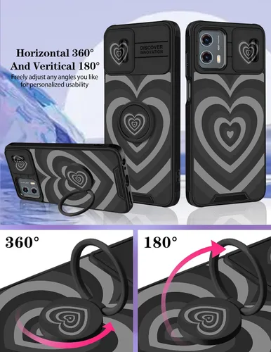 Miniatura 4 de para Moto G 5G 2023 funda - Cubierta de teléfono linda con corazón para mujeres y niñas, diseño único negro con cubierta deslizante para la cámara