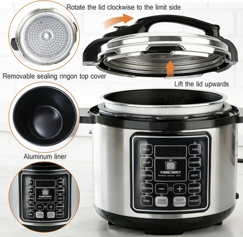 Miniatura 5 de Olla a presión eléctrica 10 en 1 con función de reserva de 24 horas, 6L, olla de cocción lenta, olla arrocera, wok, pastel, yogur, hace que cocinar