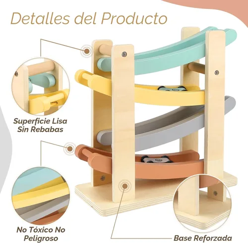Miniatura 6 de Joyreal Montessori - Juguetes para niños de 1 a 2 años – 4 niveles de madera de juguete de carreras de coches con 4 mini autos y garajes – Regalos