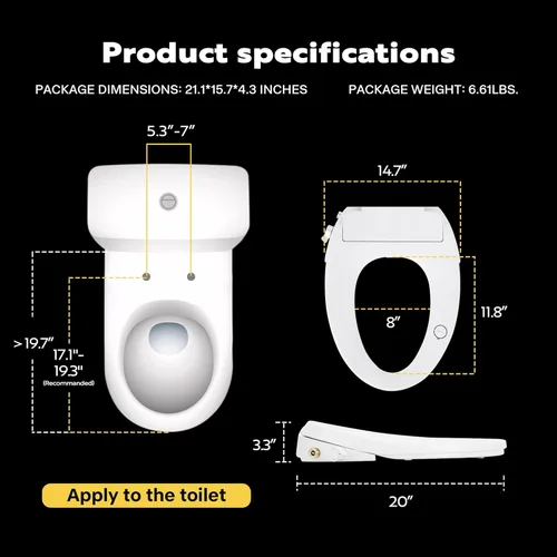 Miniatura 7 de VIVOHOME Asiento de inodoro con calefacción inteligente con boquilla autolimpiante para limpieza trasera y delantera, secador de aire caliente