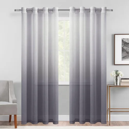 Miniatura 21 de DWCN Cortinas Transparentes Ombré - Cortinas de Lino Sintético con Gradiente Semi Voile con Ojales en la Parte Superior para Dormitorio y Sala