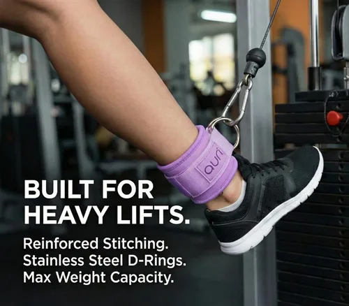 Miniatura 5 de Padded Ankle Strap with Stainless Steel D-Ring - Plush, Luxury, Aesthetic Neoprene for Comfort and Support for Glute, Leg, & Booty Workouts - Cable